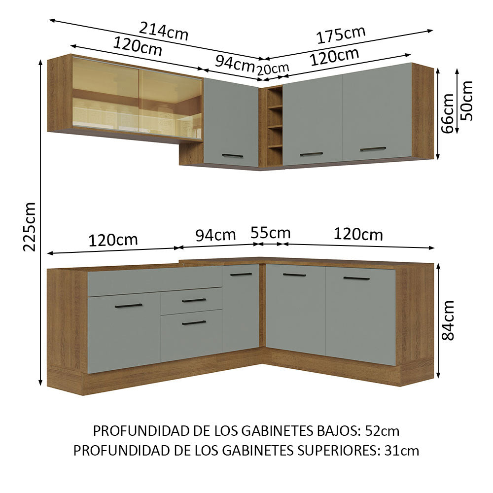 Cocina Integral Esquinera 389 x 52 cm Marrón/Gris Agata 01