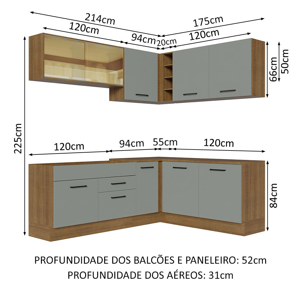 Cocina Integral Esquinera 389cm Marrón/Gris Agata 01