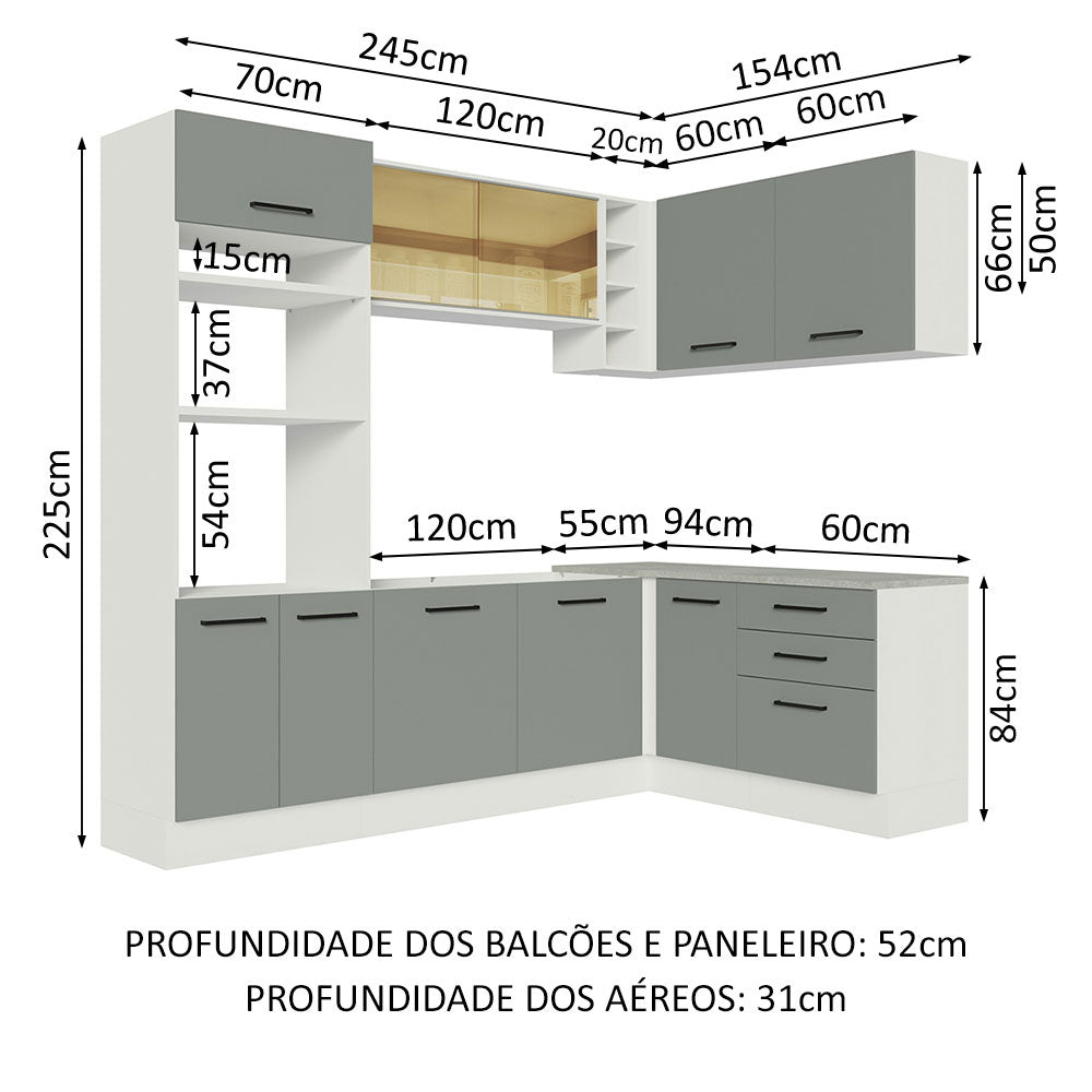 Cocina Integral Esquinera 399cm Blanco/Gris Agata 01