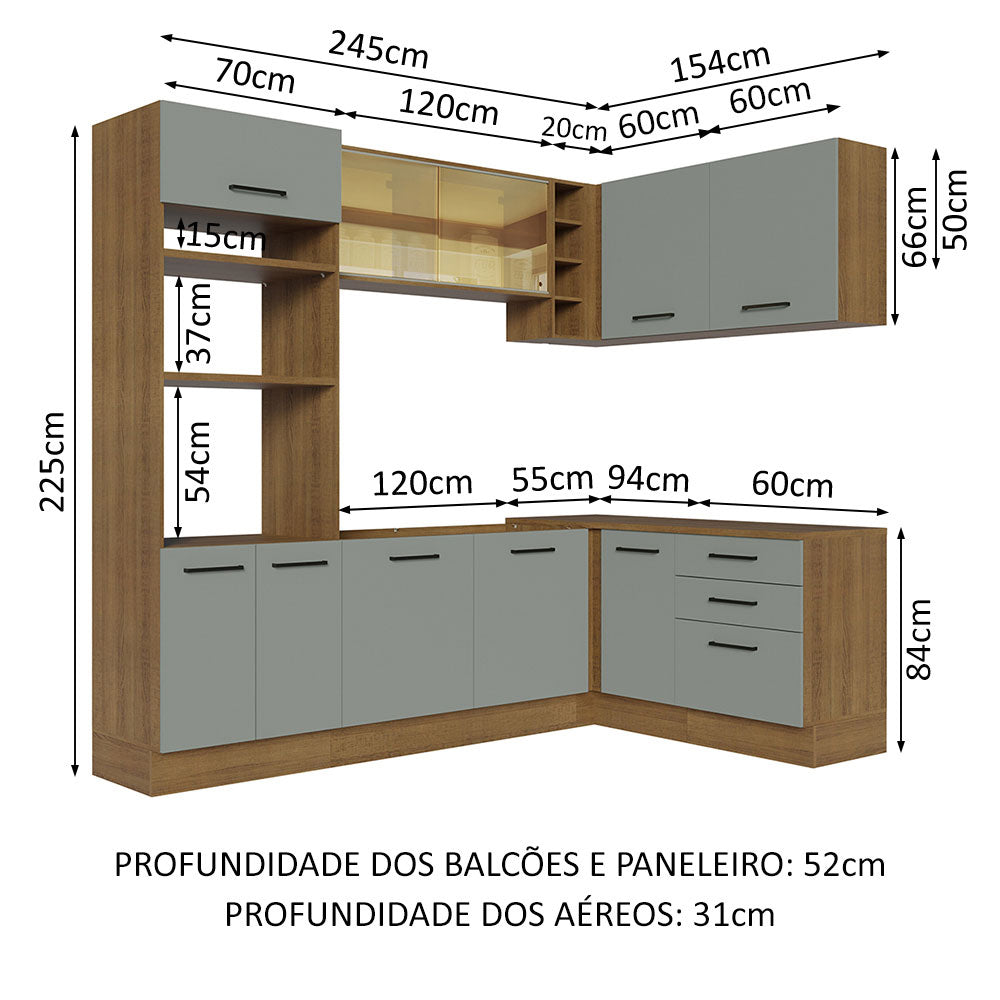Cocina Integral Esquinera 399cm Marrón/Gris Agata 01