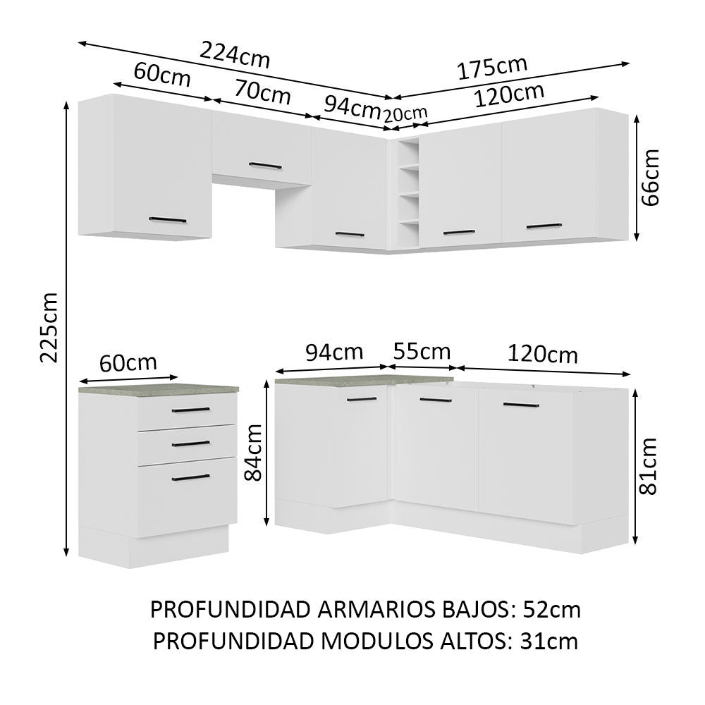 Cocina Integral Esquinera 399cm Blanco Agata 02