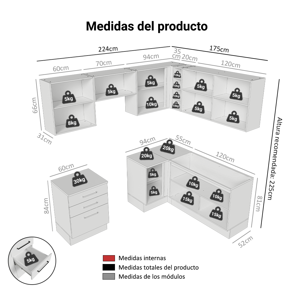 Cocina Integral Esquinera 399cm Blanco Agata 02
