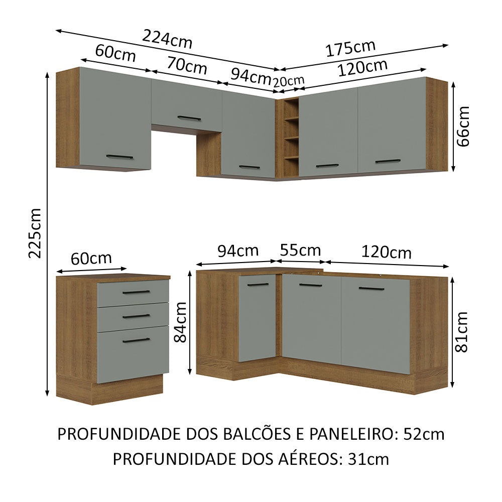 Cocina Integral Esquinera 399cm Marrón/Gris Agata 02