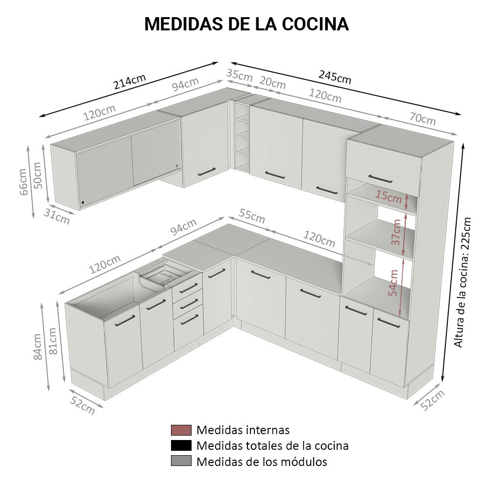Cocina Integral de Esquina 459cm Blanco/Crema Agata 01