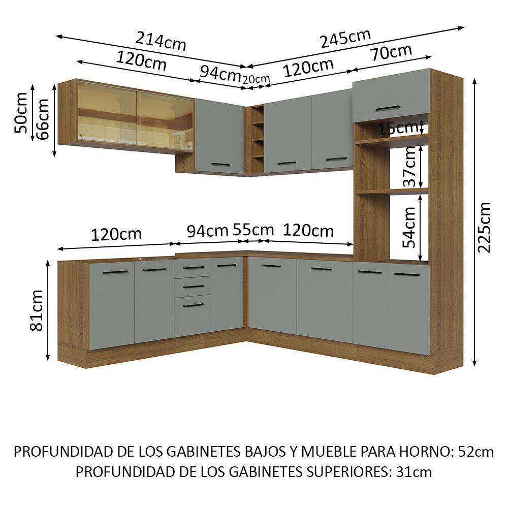 Cocina Integral Esquinera 459cm Marrón/Gris Agata 01
