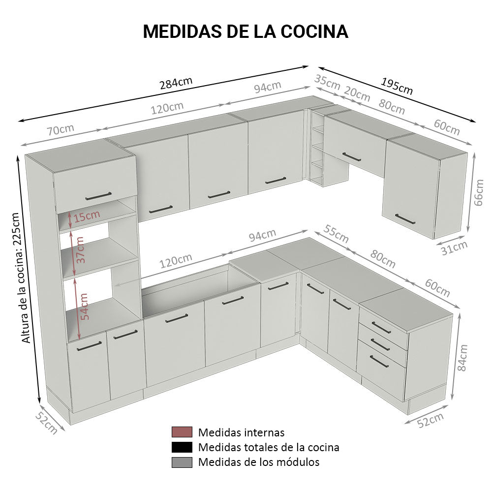 Cocina Integral Esquinera 479cm Marrón/Crema Agata 01