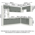 Cocina Integral Esquinera 479 x 52 cm 13 Puertas 3 Cajones Blanco/Gris Agata