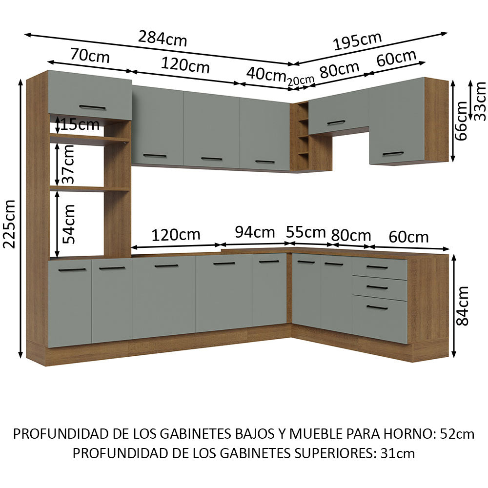 Cocina Integral Esquinera 479cm Marrón/Gris Agata 01