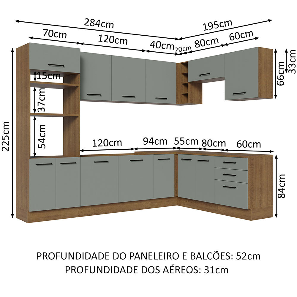 Cocina Integral Esquinera 479cm Marrón/Gris Agata 01
