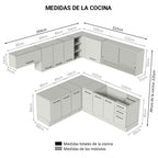Cocina Integral de Esquina 486cm Blanco/Crema 60cm de Profundidad Agata 01
