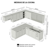 Cocina Integral de Esquina 486cm Blanco/Crema 60cm de Profundidad Agata 01