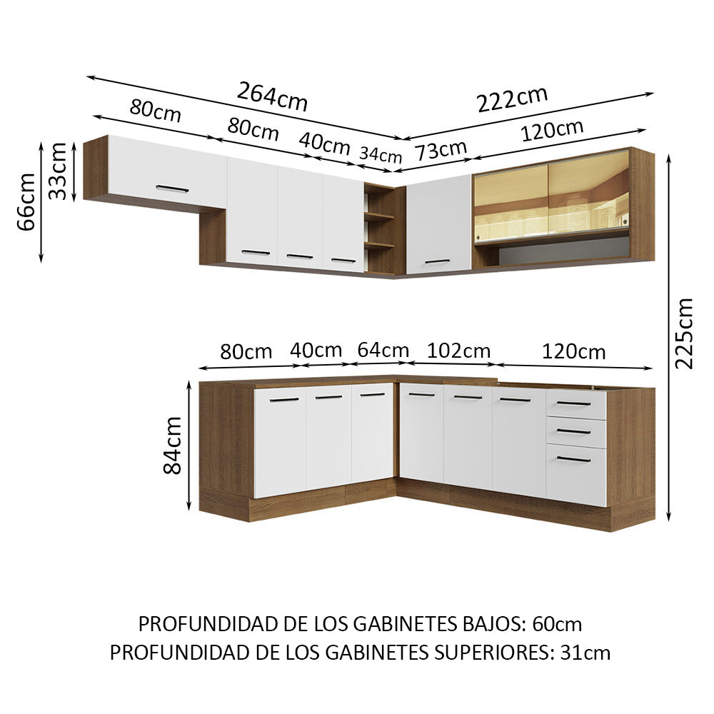 Cocina Integral de Esquina 486cm Marrón/Blanco 60cm de Profundidad Agata 01