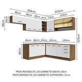Cocina Integral de Esquina 486cm Marrón/Blanco 60cm de Profundidad Agata 01