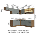 Cocina Integral de Esquina 486cm Marrón/Gris 60cm de Profundidad Agata 01