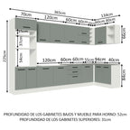 Cocina Integral Esquinera 479 x 52 cm 14 Puertas 3 Cajones Blanco/Gris Agata