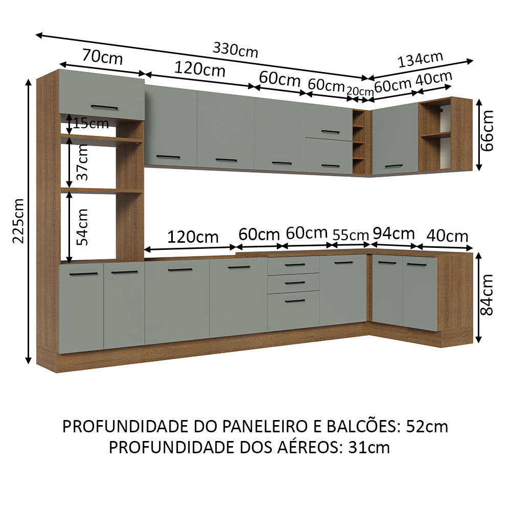 Cocina Integral Esquinera 499cm Marrón/Gris Agata 01