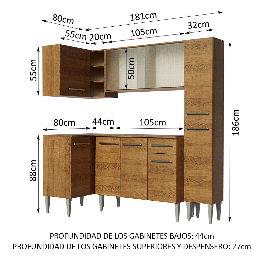 Cocina Integral Esquinera 261cm Marrón Emilly Face02