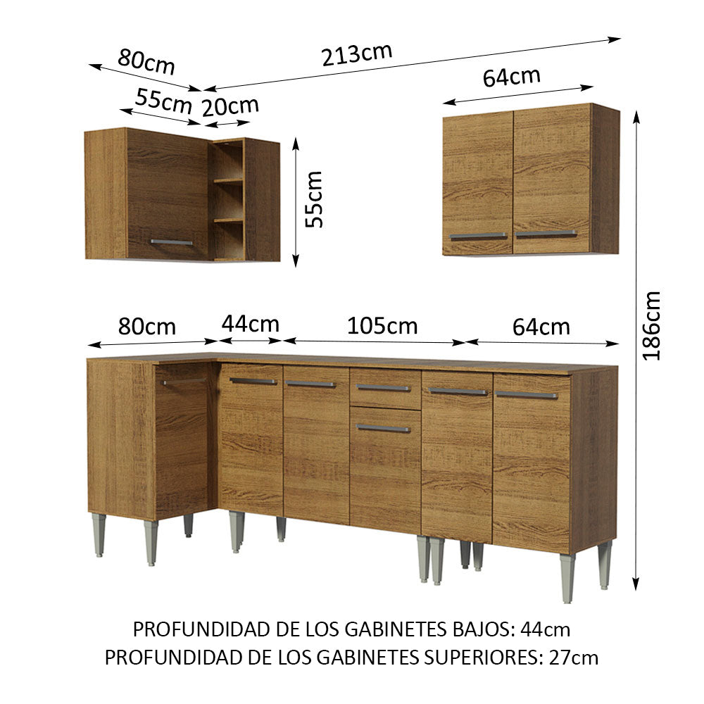 Cocina Integral Esquinera 293cm Marrón Emilly Open 01