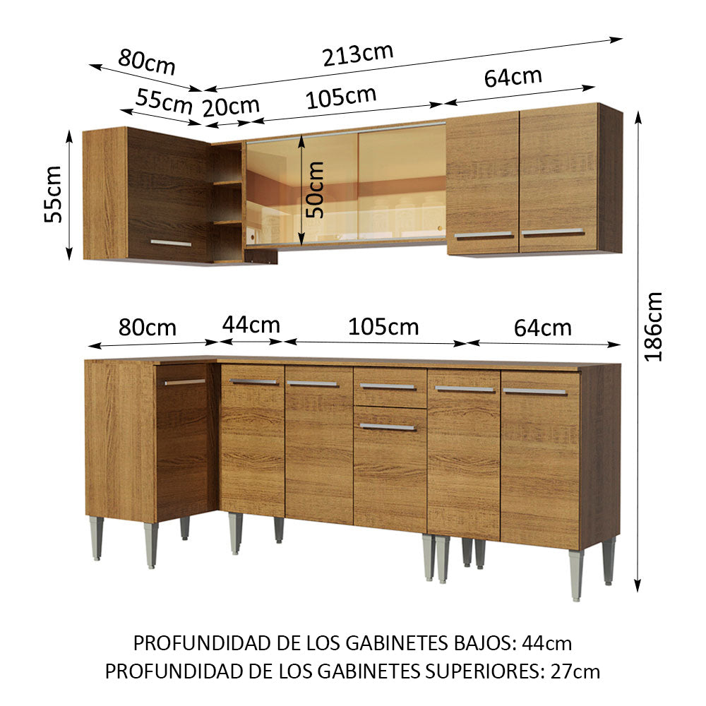 Cocina Integral Esquinera 293cm Marrón Emilly Play04