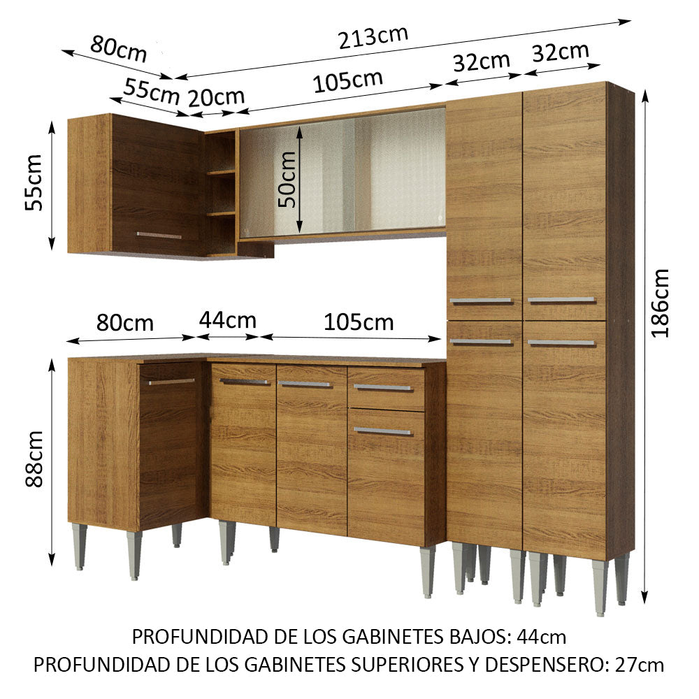 Cocina Integral Esquinera 293cm Marrón Emilly Self 05