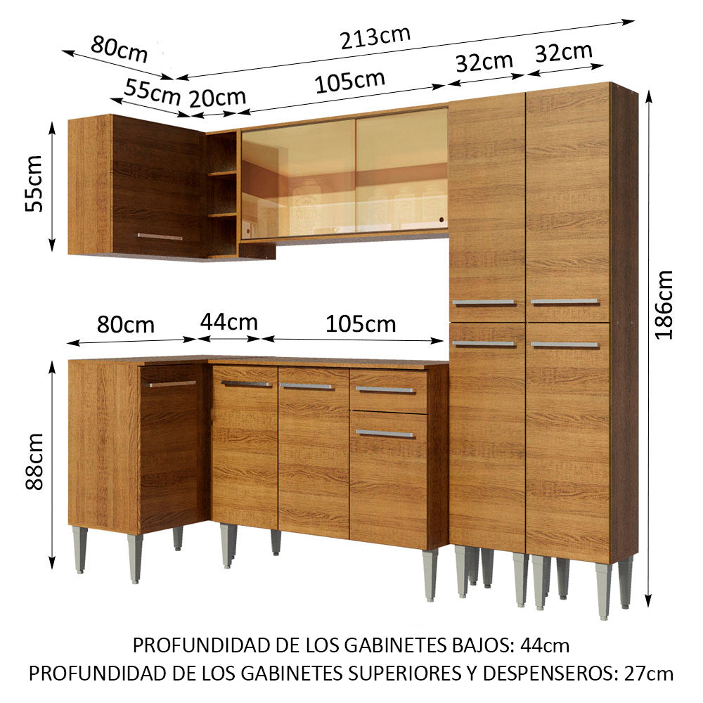 Cocina Integral Esquinera 293cm Marrón Emilly Line 06