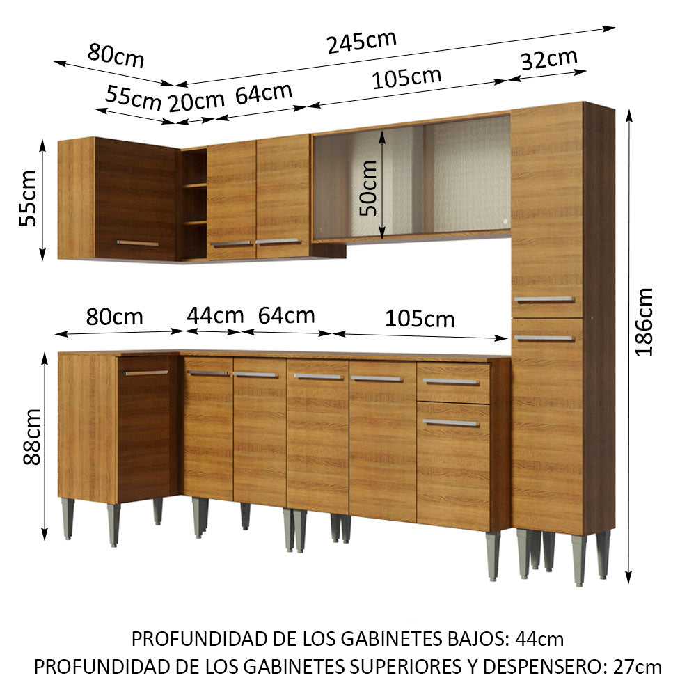 Cocina Integral Esquinera 325cm Marrón Emilly Space 03