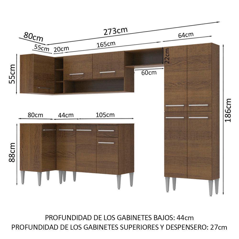 Cocina Integral Esquinera 353cm Marrón Emilly Sun 01