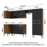 Cocina Integral Esquinera 353cm Marrón/Negro Emilly Sun 01