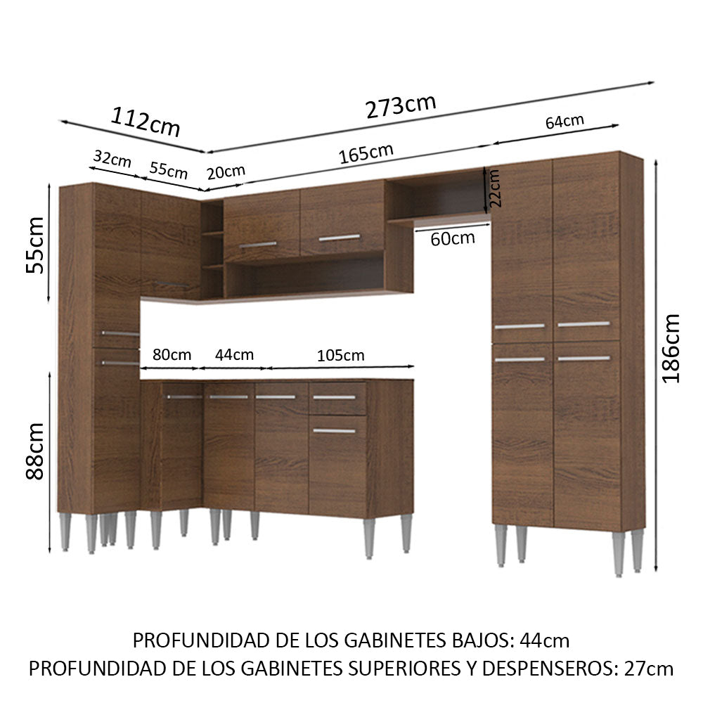 Cocina Integral Esquinera 385cm Marrón Emilly Love 01