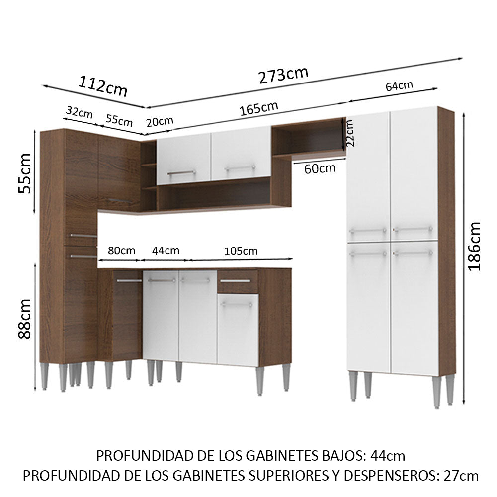 Cocina Integral Esquinera 385cm Marrón/Branco Emilly Love 01