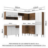 Cocina Integral Esquinera 417cm Marrón/Blanco Emilly Ice 01