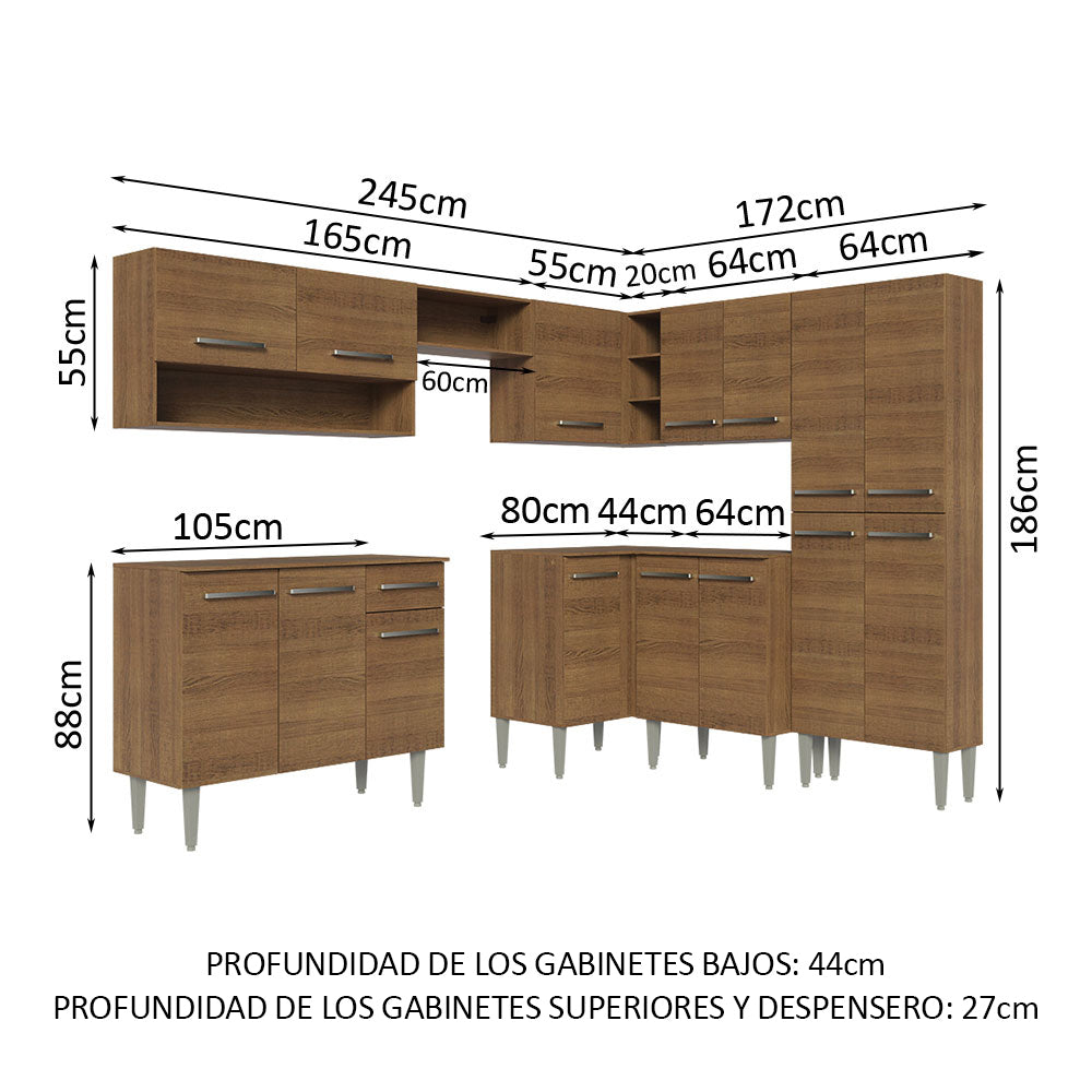 Cocina Integral Esquinera 417cm Marrón Emilly 02
