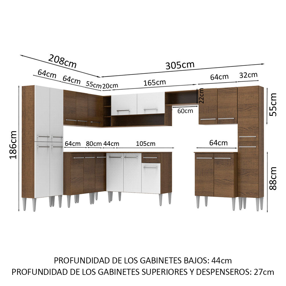 Cocina Integral Esquinera 513cm Marrón/Blanco Emilly Big 02