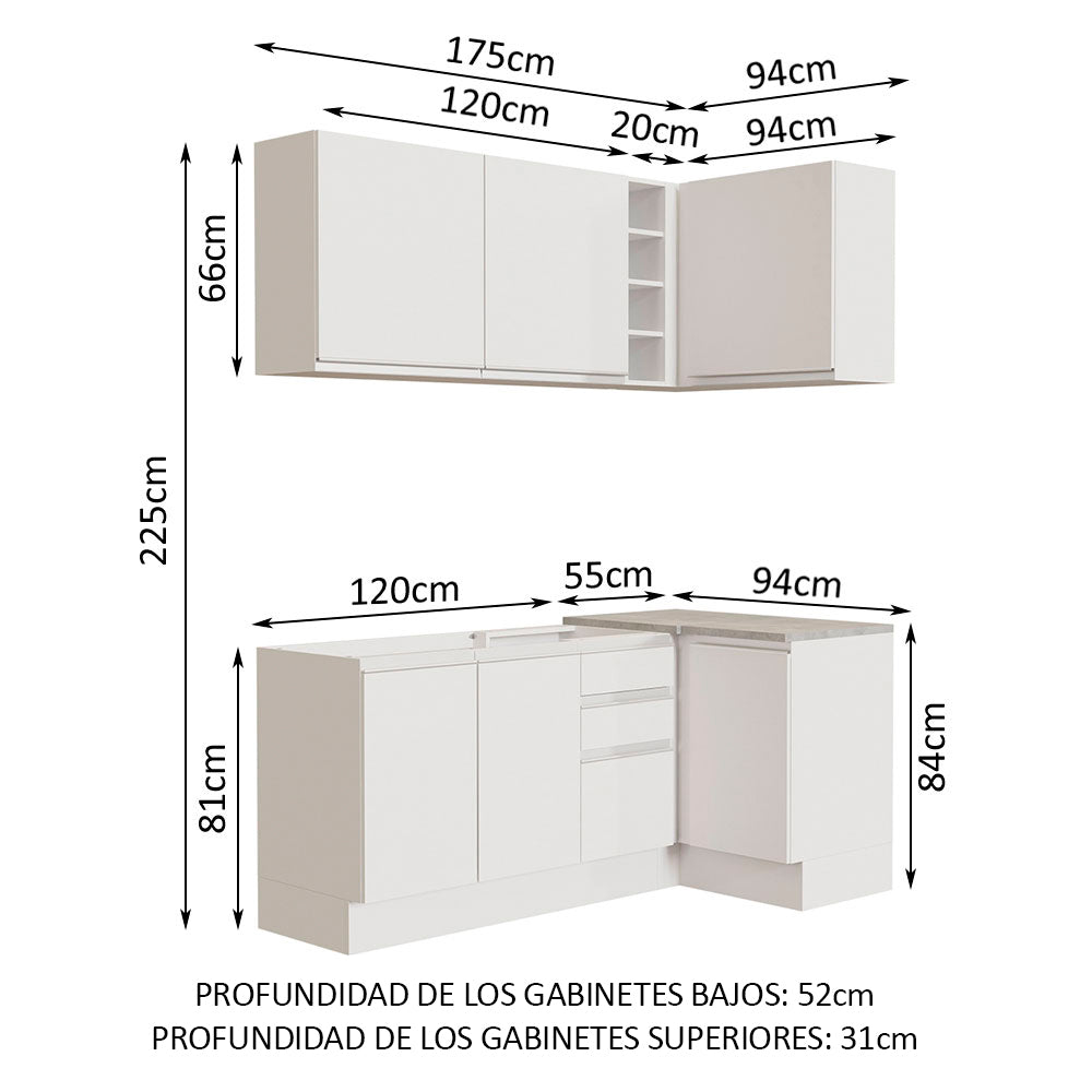 Cocina Integral Esquinera 269cm Blanco Glamy 01