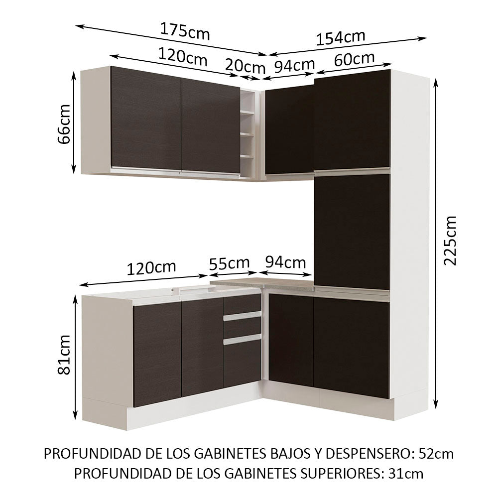 Cocina Integral Esquinera 329cm Blanco/Negro Glamy 01