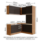Cocina Integral Esquinera 329cm Marrón/Negro Glamy 01