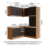 Cocina Integral Esquinera 329cm Marrón/Negro Glamy 01