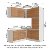 Cocina Integral Esquinera 329cm Blanco/Marrón Glamy 01