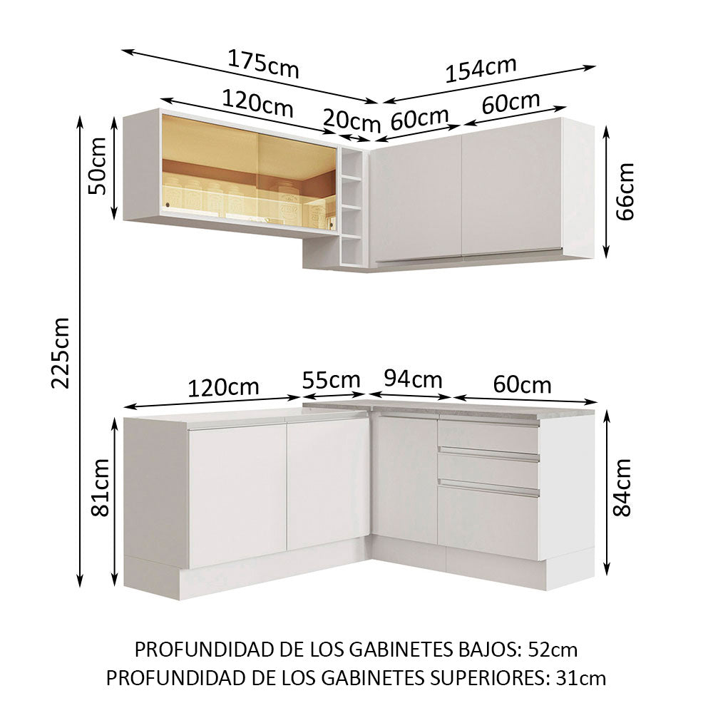 Cocina Integral Esquinera 329cm Blanco Glamy 02