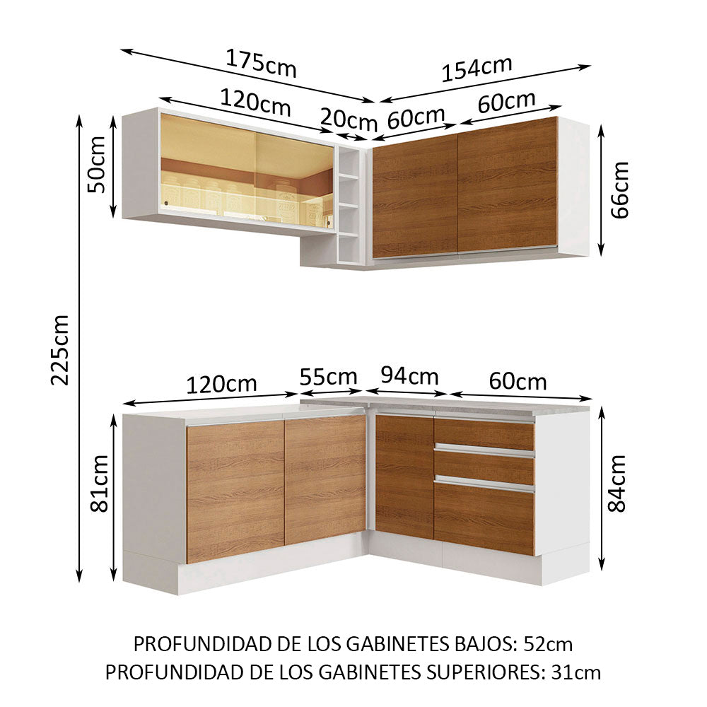 Cocina Integral Esquinera 329cm Blanco/Marrón Glamy 02