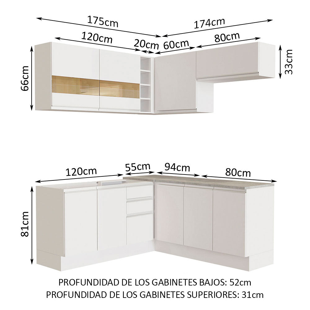 Cocina Integral Esquinera 349cm Blanco Glamy 01