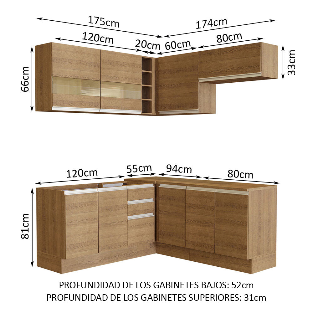 Cocina Integral Esquinera 349cm Marrón Glamy 01