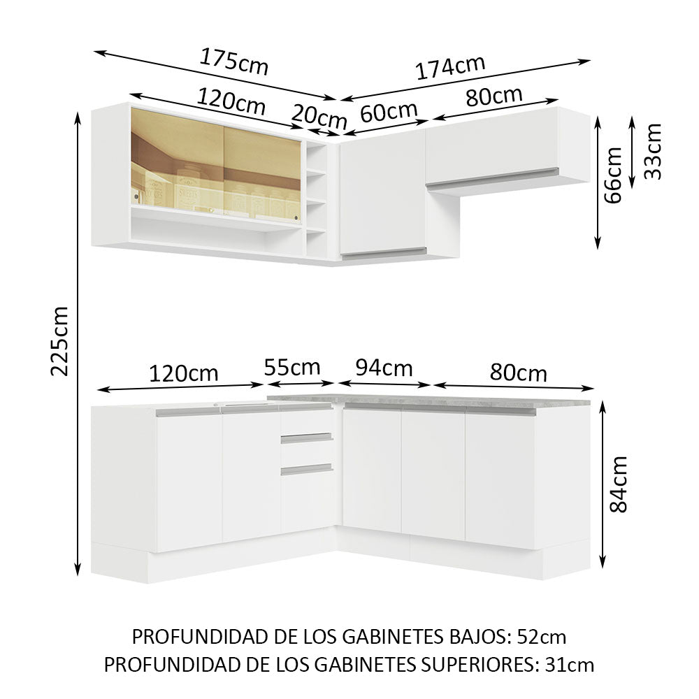Cocina Integral Esquinera 349cm Blanco Glamy 02