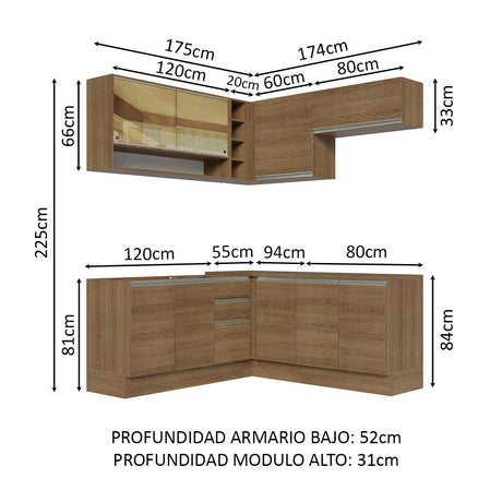 Cocina Integral Esquinera 349cm Marrón Glamy Madesa 02