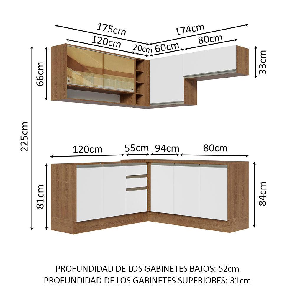 Cocina Integral Esquinera 349cm Marrón/Blanco Glamy 02