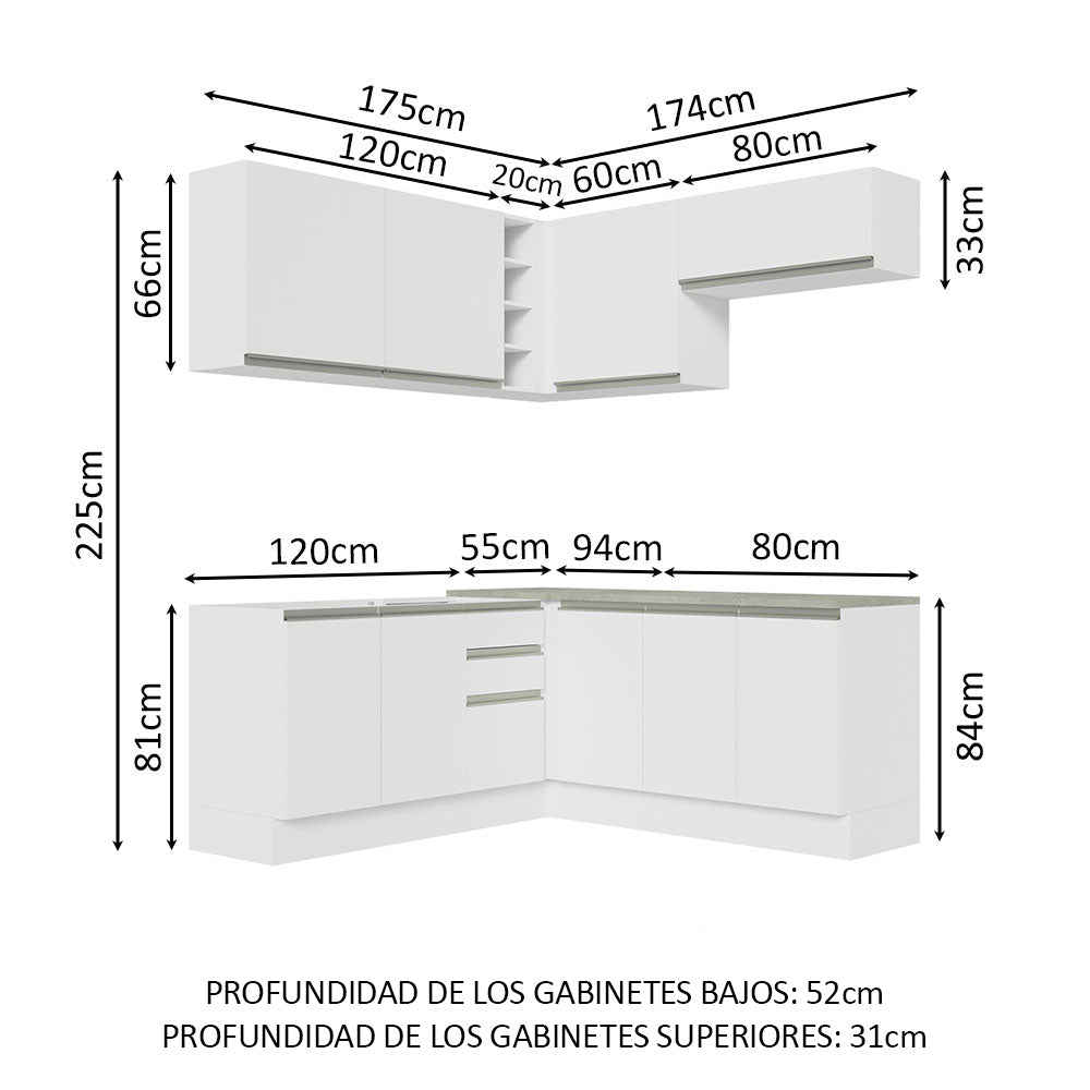 Cocina Integral Esquinera 349cm Blanco Glamy 03