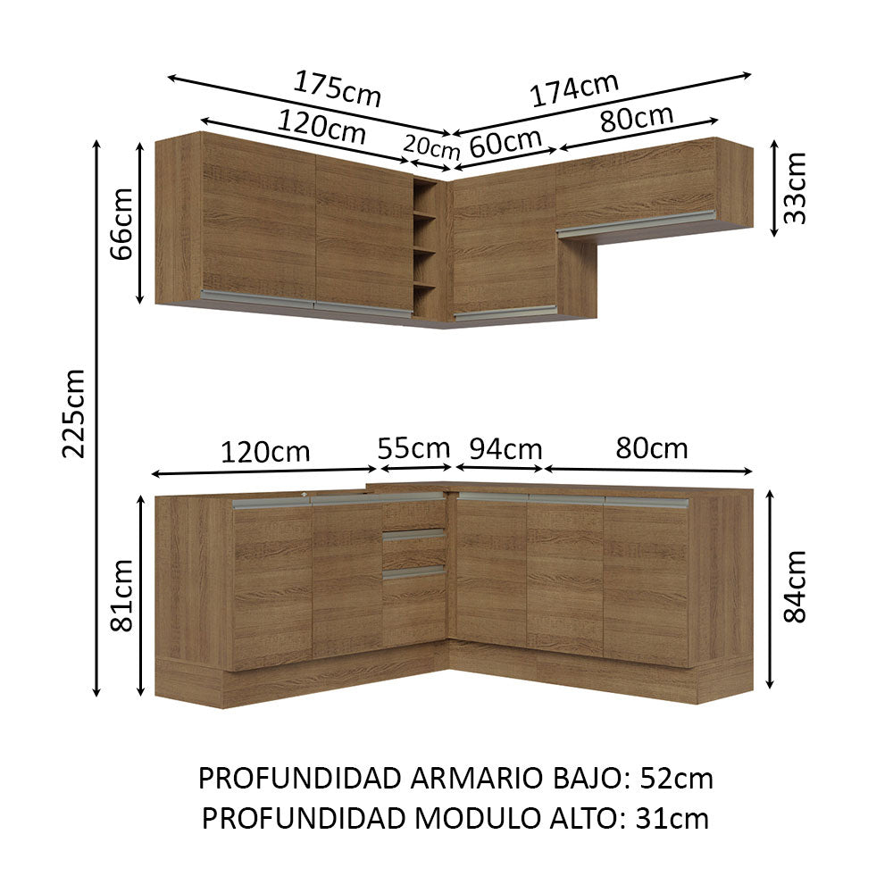 Cocina Integral Esquinera 349cm Marrón Glamy Madesa 03