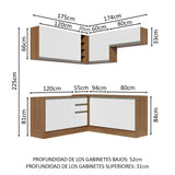 Cocina Integral Esquinera 349cm Marrón/Blanco Glamy 03
