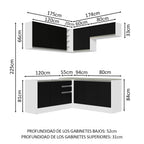 Cocina Integral Esquinera 349cm Blanco/Negro Glamy 03