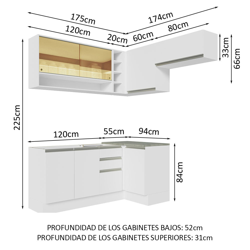 Cocina Integral Esquinera 349cm Blanco Glamy 06